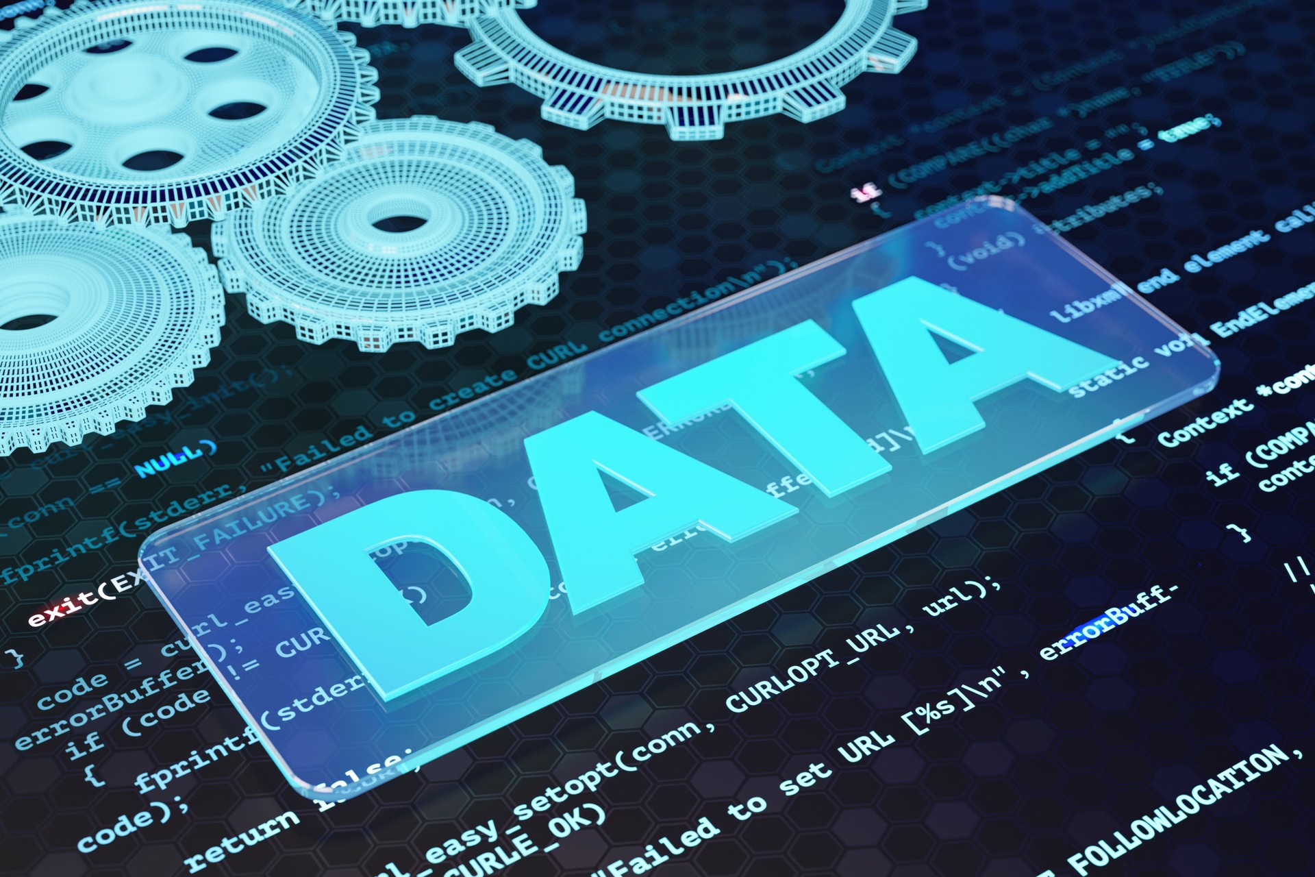 Data Sign with Engine Gears on Computer Code